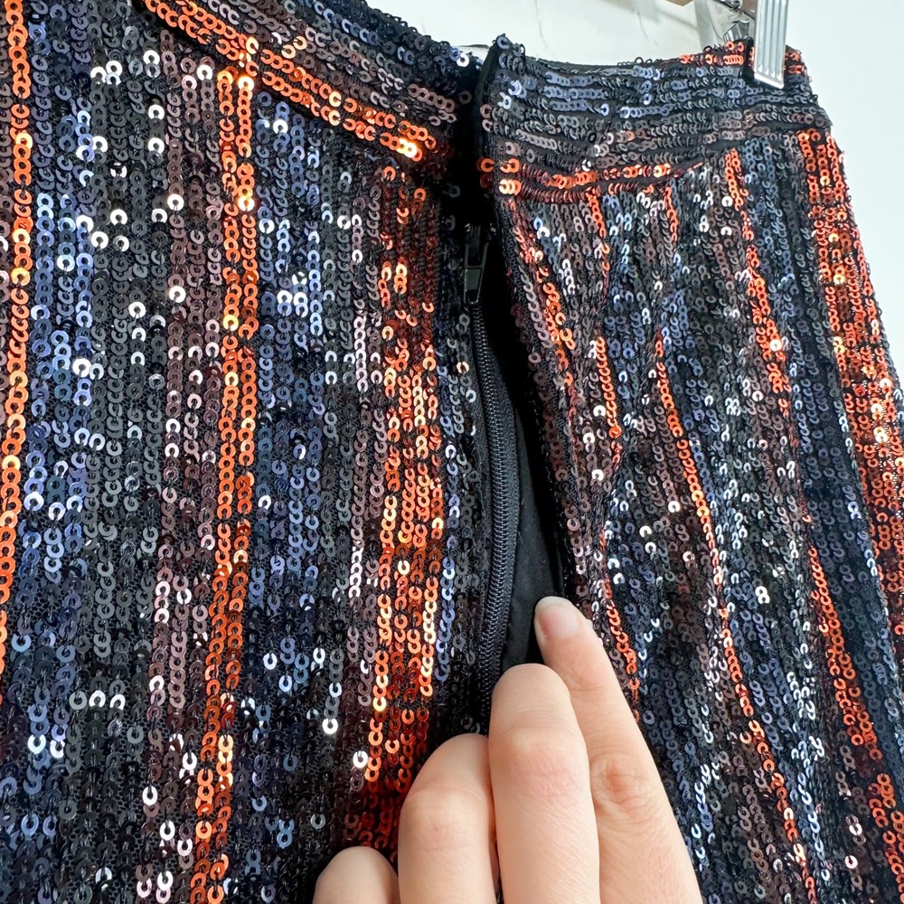 Zara | Sparkle Sequins Flare Wide Leg Pants Striped Black Red - 3440/251/800 - Picture 9 of 12